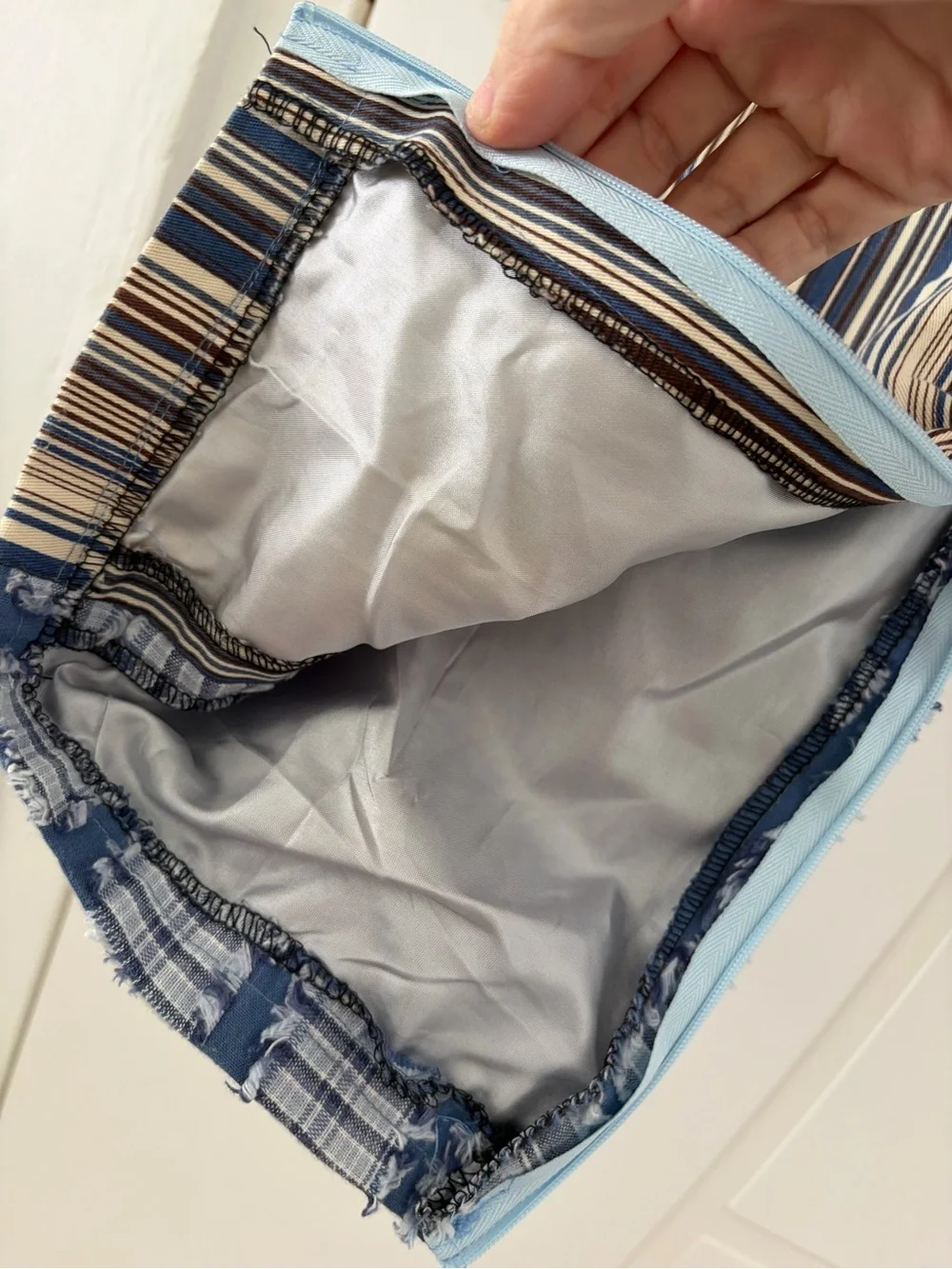 Striped Drawstring Pants in Blue and Tan